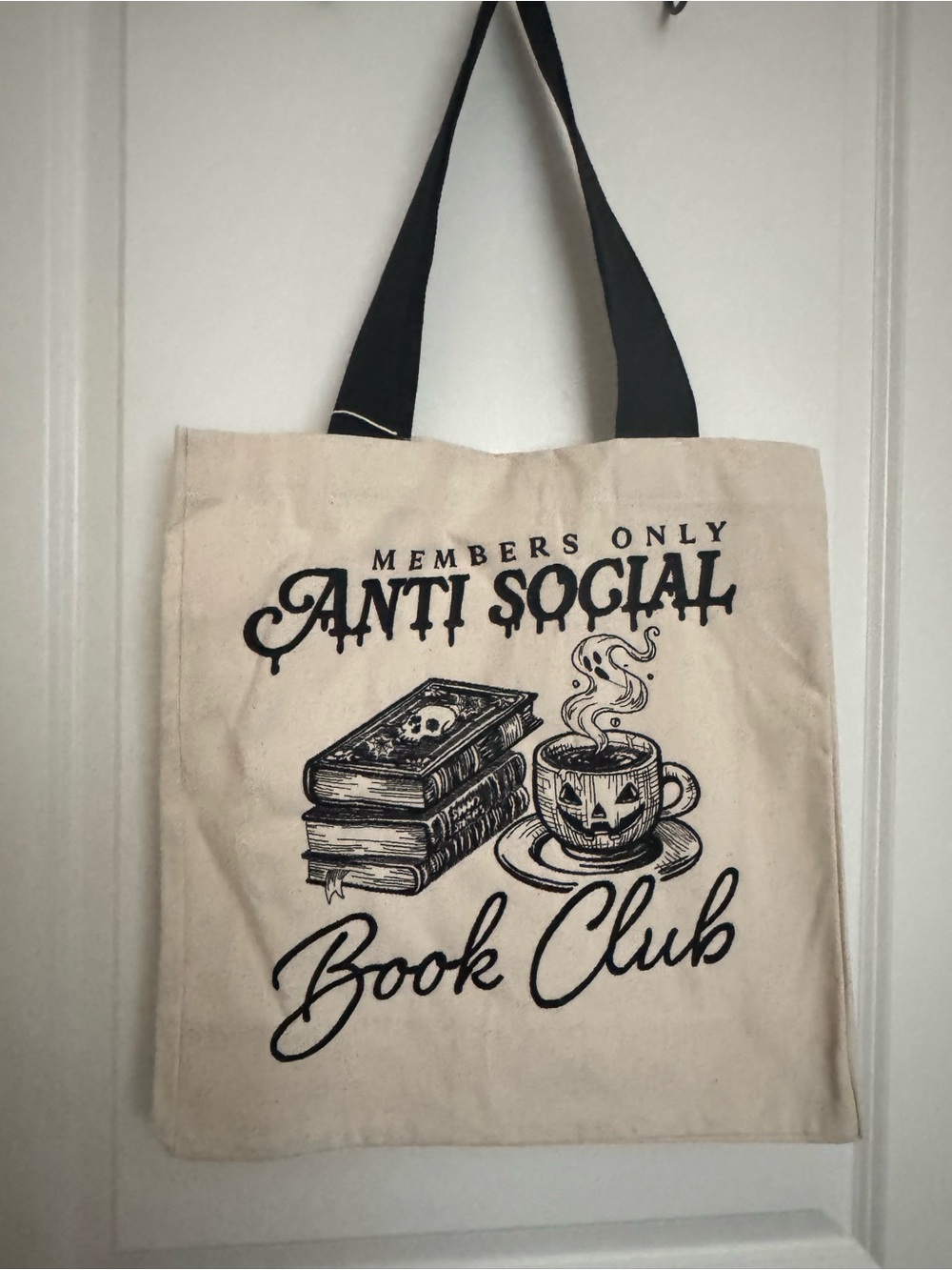 Anti Social Book Club Canvas Tote Bag - Cream with Black Print